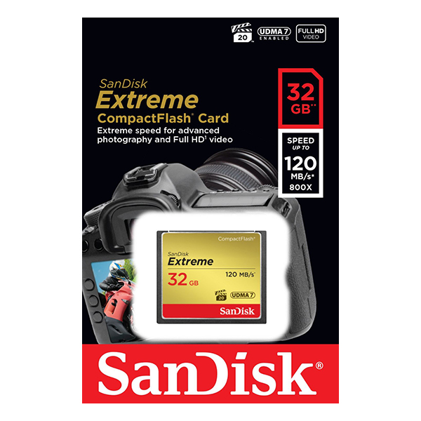 1496907793_13 SanDisk 32GB Extreme CompactFlash Card with (write) 85MB/s and (Read)120MB/s - SDCFXSB-032G - Image 1