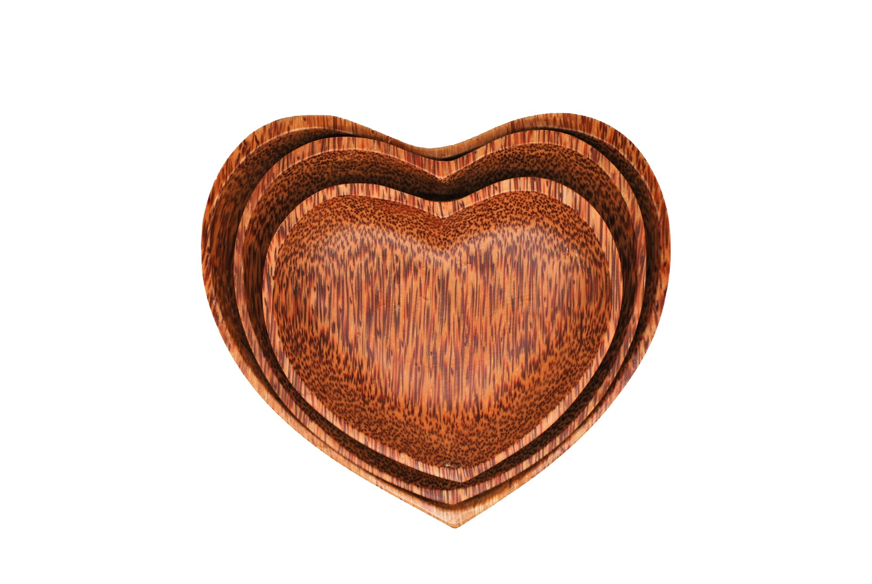 708_a_9 Set of 3 Coconut Wood Heart Shape Plates Natural - Image 1
