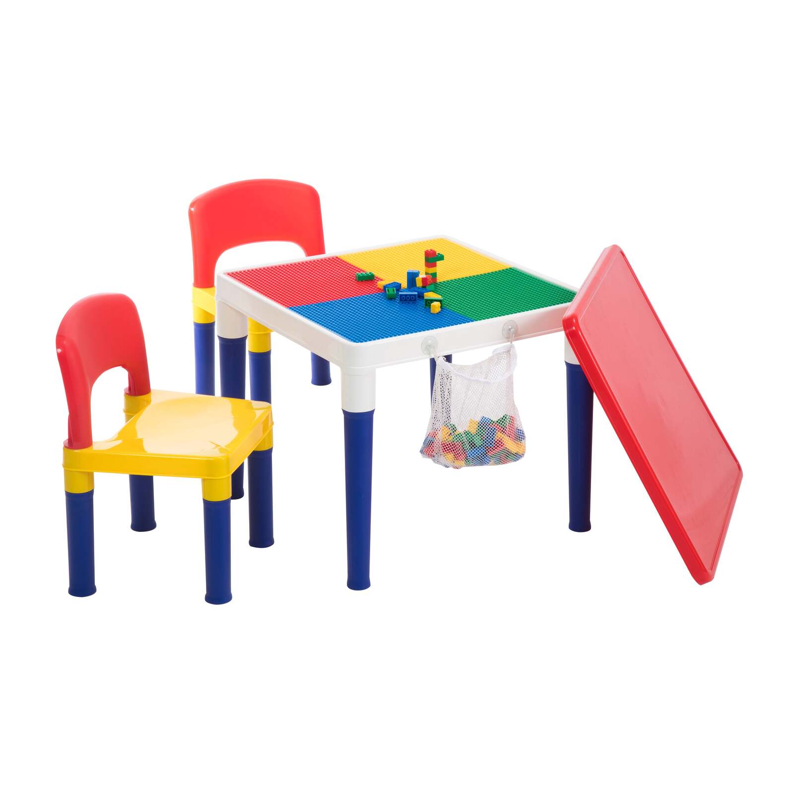 8601 Children's 2-in-1 Building Blocks Table & Chairs Set w/ 100 Blocks - Image 1