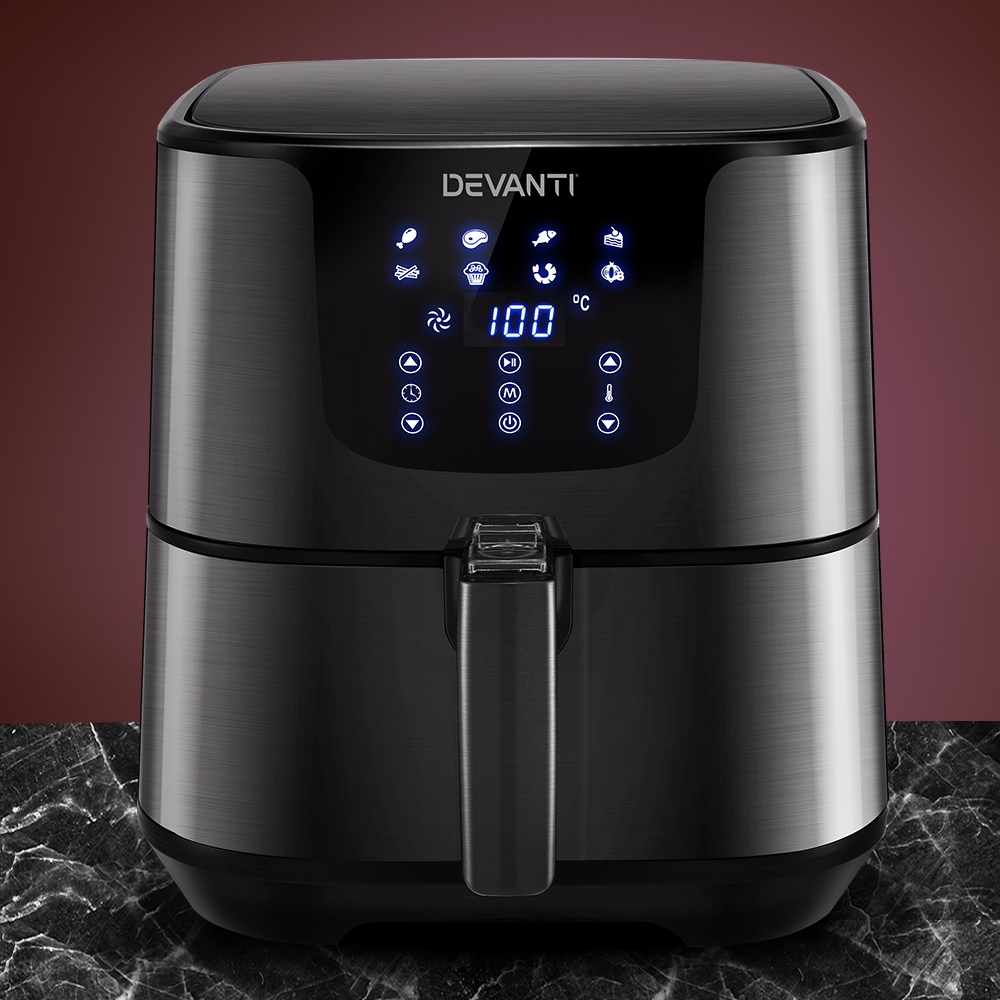 AF-K-G-5T6-SS-BK-20706-06 Devanti Air Fryer 7L LCD Fryers Black - Image 1