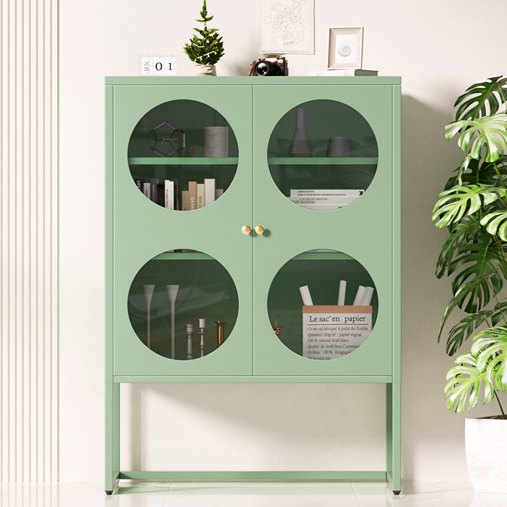 AI-SIDE-GL-03-GN-AB-120217-06 Artiss Buffet Sideboard Metal Cabinet - ELLA Green - Image 1