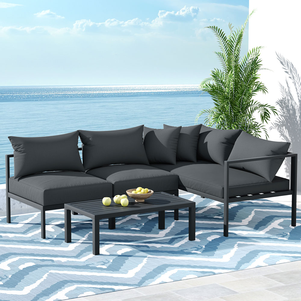 ALU-SOFA-AL-4PCS-CC-186660-06 Gardeon 4 Seater Outdoor Sofa Set Aluminium Patio Furniture Setting 4PC Charcoal - Image 1