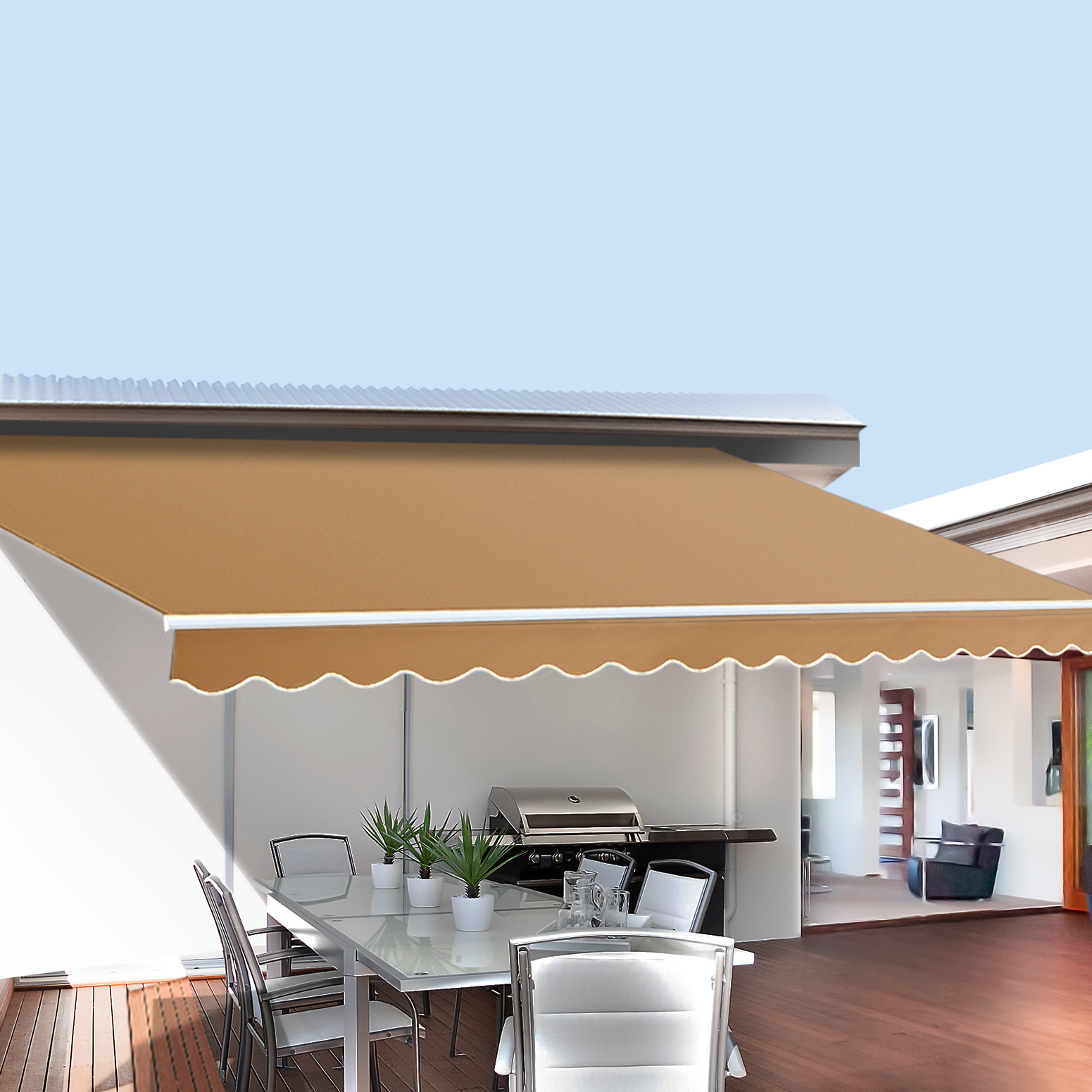 AWN-B-ARM-25X20-BEIGE-174940-06 Instahut Retractable Folding Arm Awning Manual Sunshade 2.5Mx2M Beige - Image 1