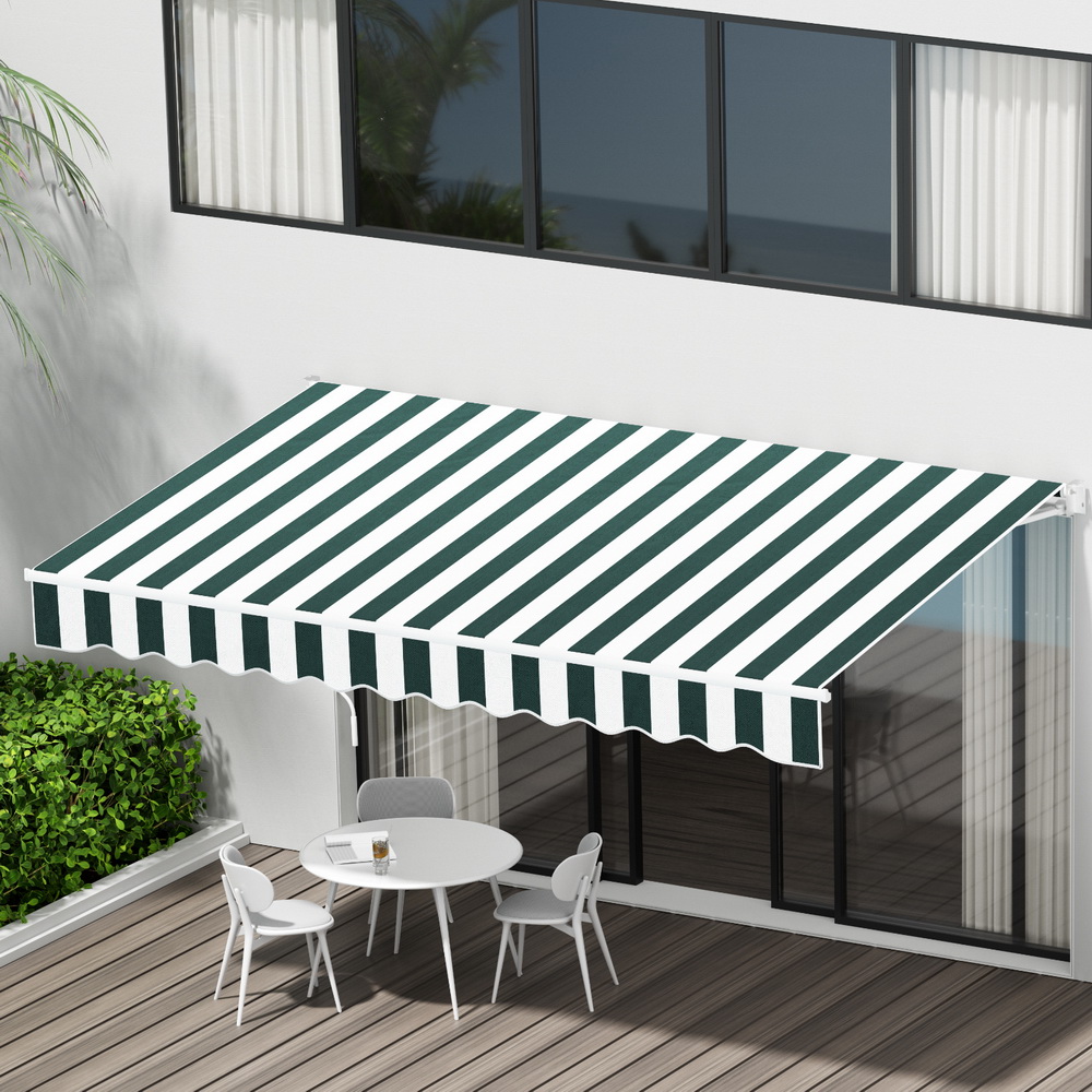 AWN-B-ARM-30X25-GNWH-185580-06 Instahut Retractable Folding Arm Awning Manual Sunshade 3Mx2.5M Green White - Image 1