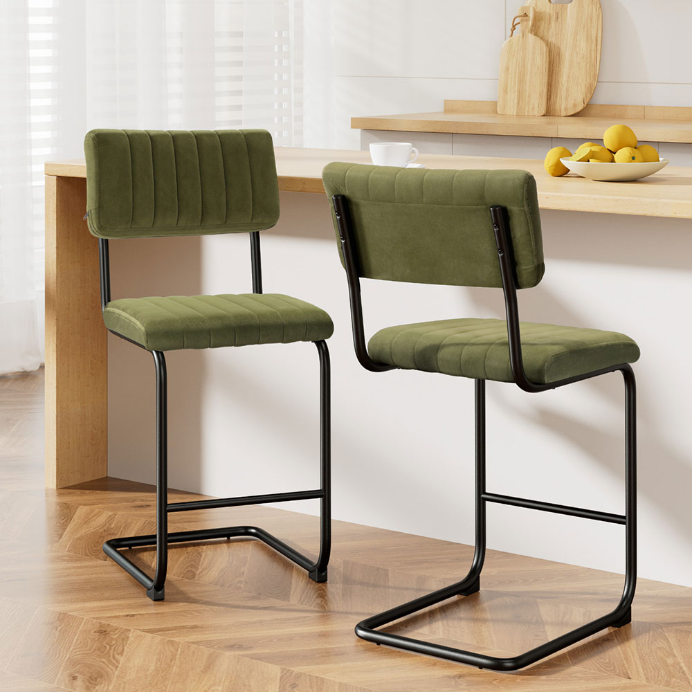 BA-HY-005-GNX2-202502282050-00 Artiss 2x Bar Stools Velvet Chairs Green - Image 1