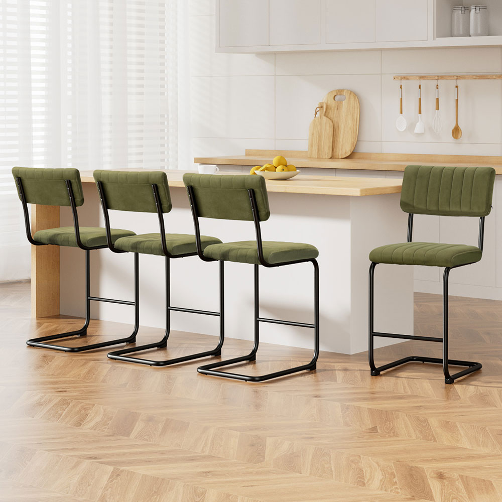 BA-HY-005-GNX4-202502282050-00 Artiss 4x Bar Stools Velvet Chairs Green - Image 1