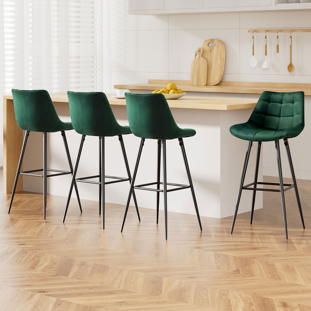 BA-K-0222-GRX4-202502282052-00 Artiss 4x Bar Stools Velvet Chairs Green - Image 1