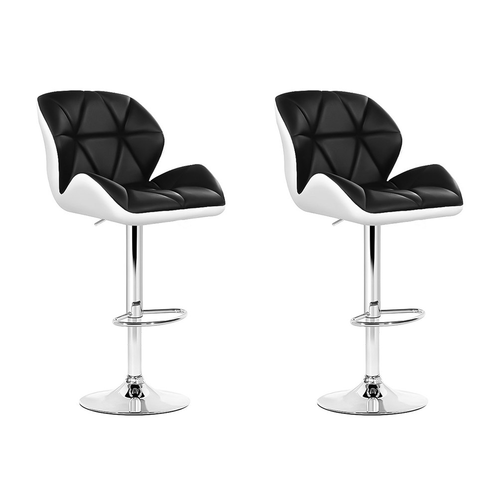 BA-K-717A-BK-WHX2-202503051326-00 Artiss 2x Bar Stools Gas Lift Padded Leather Black & White - Image 1