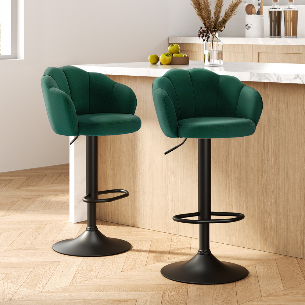 BA-K-9968-GNX2-52847-07 Artiss 2x Bar Stools Gas Lift Velvet Green - Image 1
