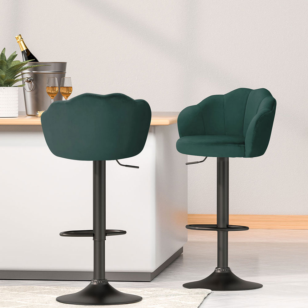 BA-K-9968-GNX4-205790-06 Artiss 4x Bar Stools Gas Lift Velvet Green - Image 1
