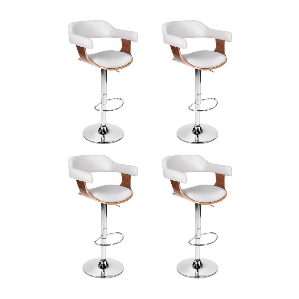 4x Artiss Bar Stools Gas Lift Leather with Armrest White