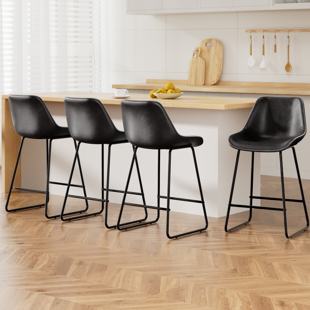BA-TW-8068-BKX4-202502281002-00 Artiss 4x Bar Stools Leather Padded Metal Legs Black - Image 1