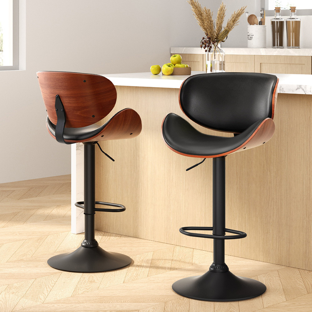 BA-TW-8076-BKX2-202502281002-00 Artiss Bar Stools Kitchen Leather Barstools Swivel Gas Lift Chairs Black x2 - Image 1