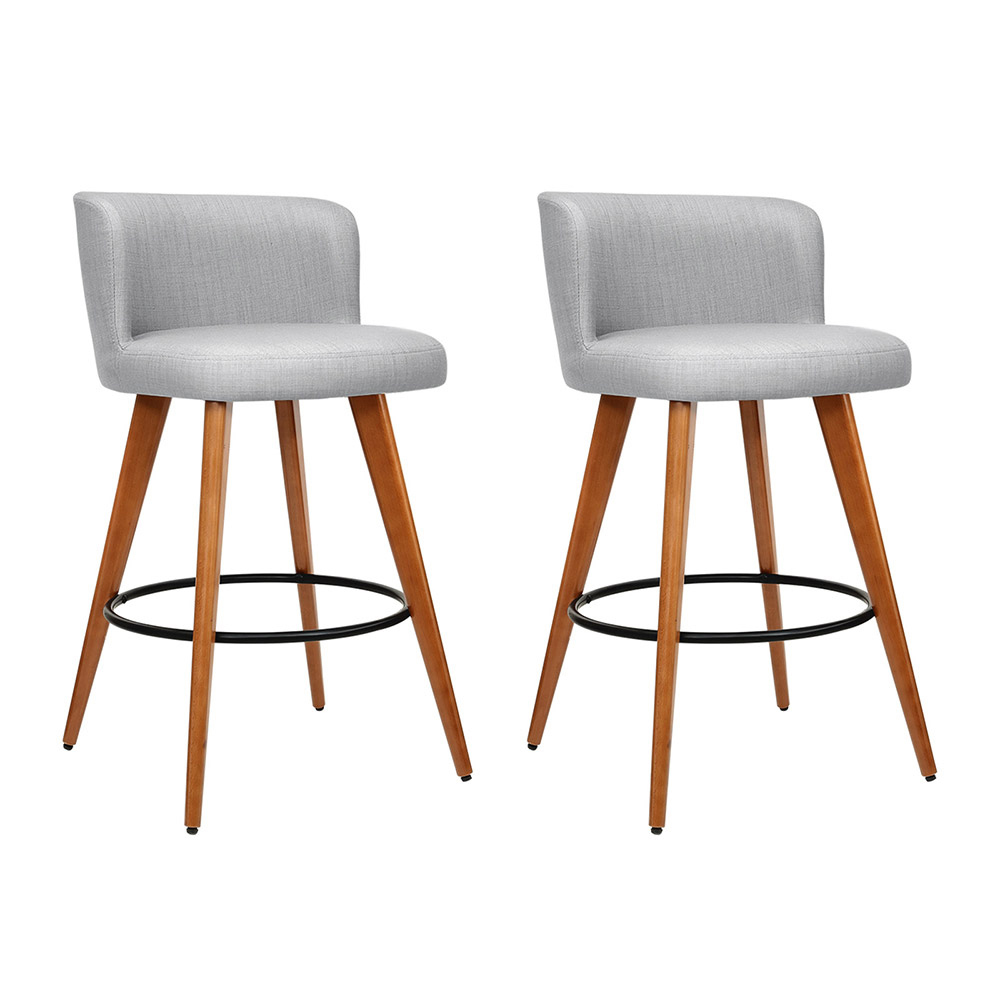 BA-TW-8126-LI-GYX2-202503051324-00 Artiss 2x Bar Stools Linen Padded Wooden Grey - Image 1