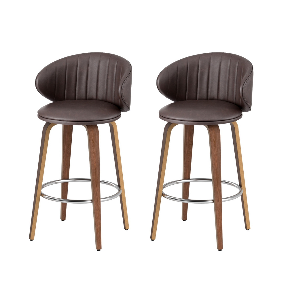 BA-TW-8186-BRX2-202503211022-00 2x Artiss Bar Stools Dining Chairs Contoured Leather Wood Stool - Image 1