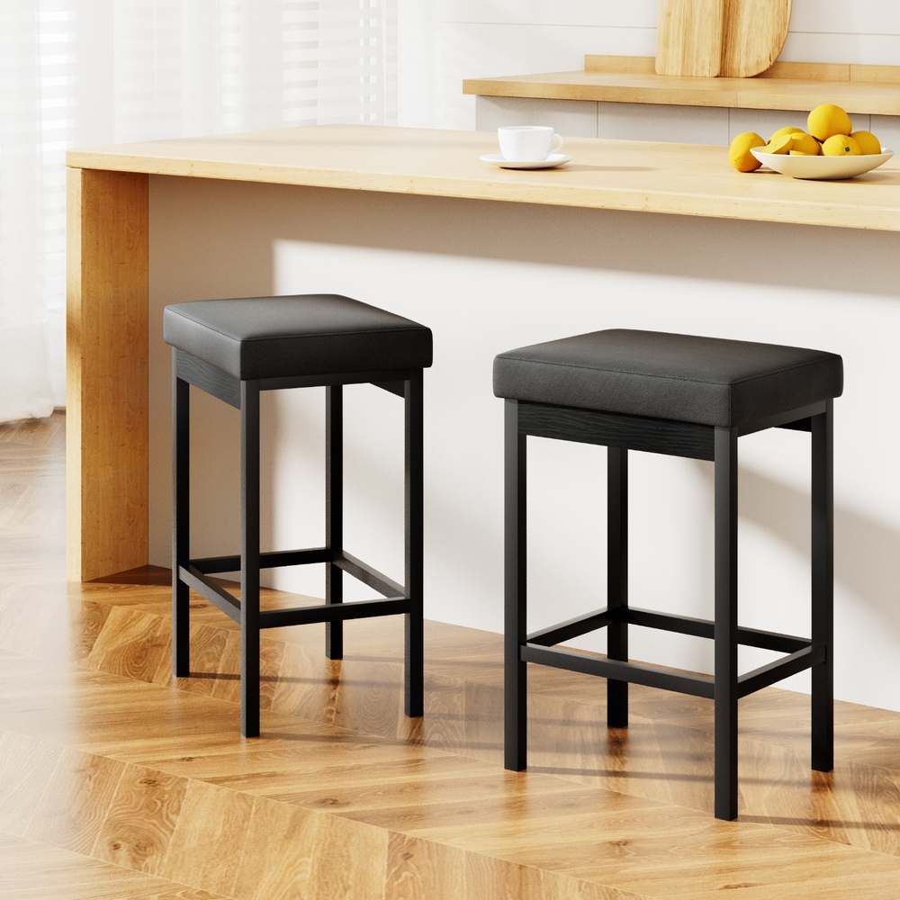BA-TW-W0087-BKX2-225251-07 2x Artiss Metal Bar Stools PU Seat Dining Counter Chairs - Image 1