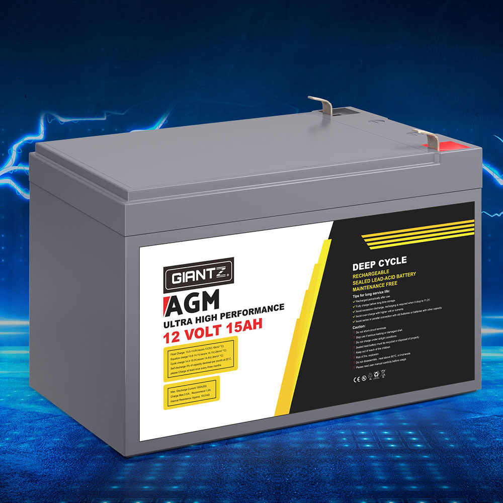 BATTERY-C-AGM-15-160052-06 Giantz AGM Battery 12V 15Ah Deep Cycle Box Portable Solar Caravan Camping - Image 1