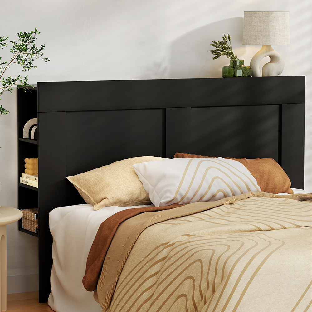 BED-HEAD-CABI-Q-BK-97958-06 Artiss Bed Head Headboard Queen with Shelves - CABI Black - Image 1