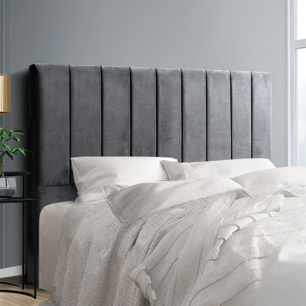 BED-HEAD-VELA-D-GY-202502281358-00 Artiss Bed Head Headboard Double Velvet - VELA Grey - Image 1