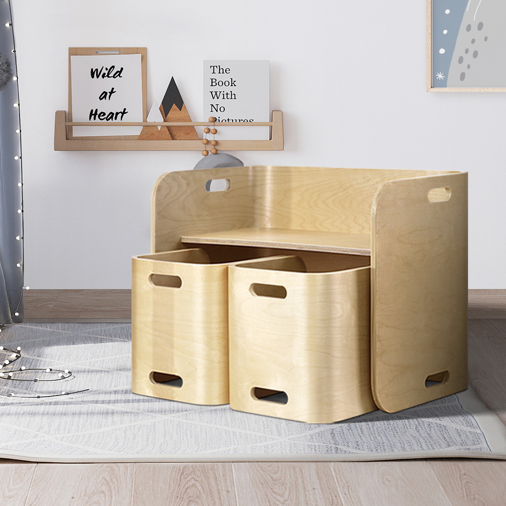 BENT-B-KID-TAB03-NT-16337-07 Keezi 3PCS Kids Table and Chairs Set Multifunctional Storage Desk - Image 1