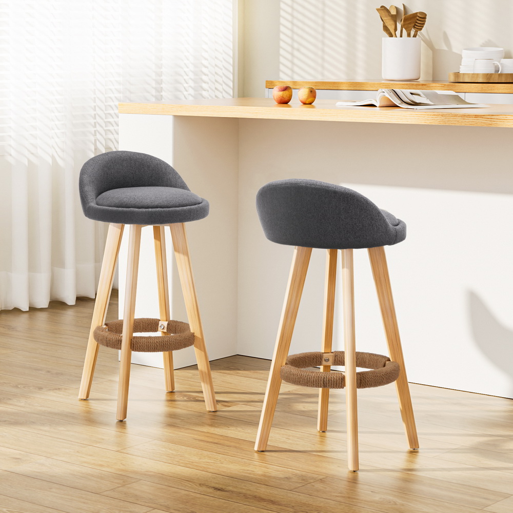 BENT-C-9004H-GYX2-202502281024-00 Artiss 2x Bar Stools Padded Linen Wooden Grey - Image 1