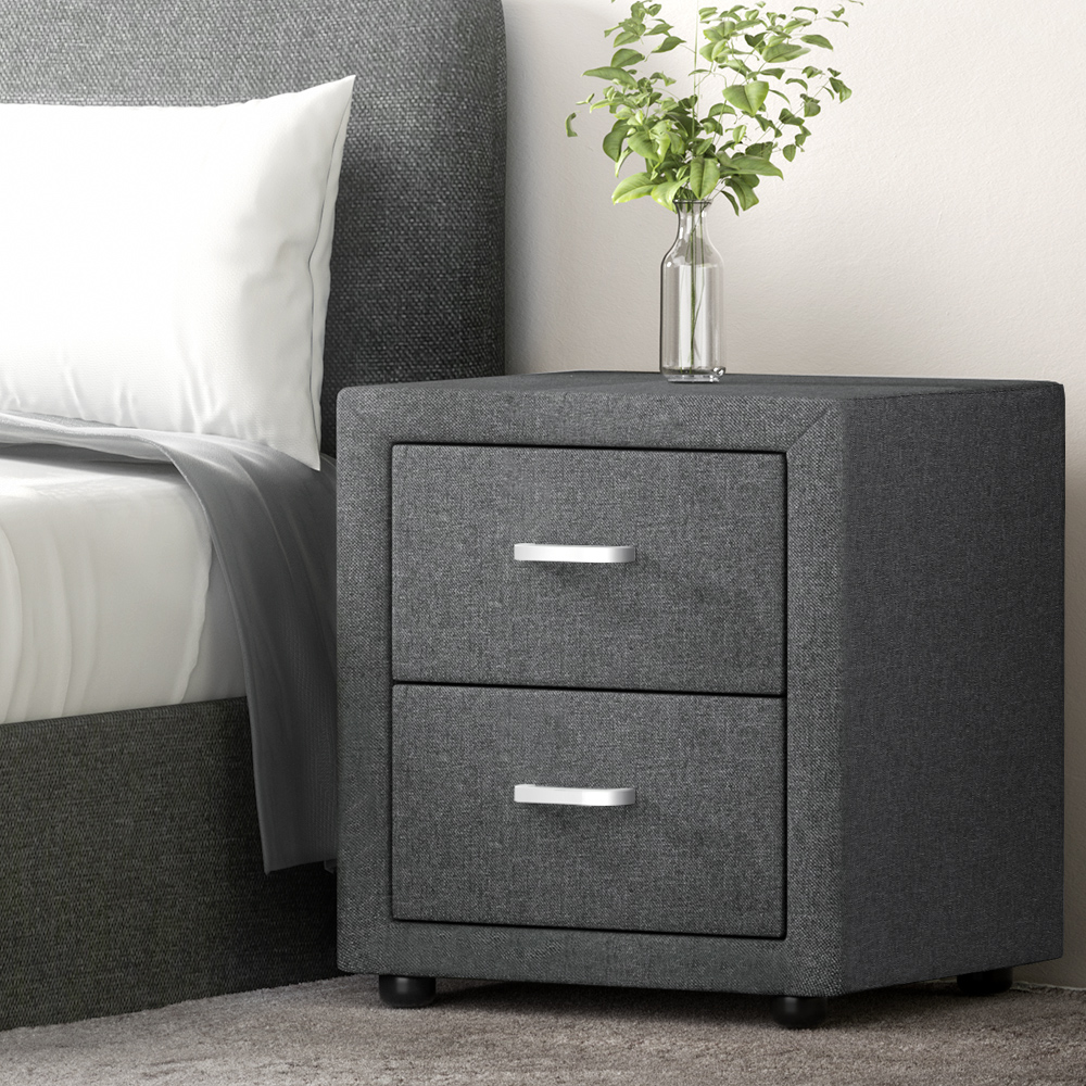 BFRAME-E-BSIDE-GY-8278-07 Artiss Bedside Table 2 Drawers Fabric - CADEN Grey - Image 1