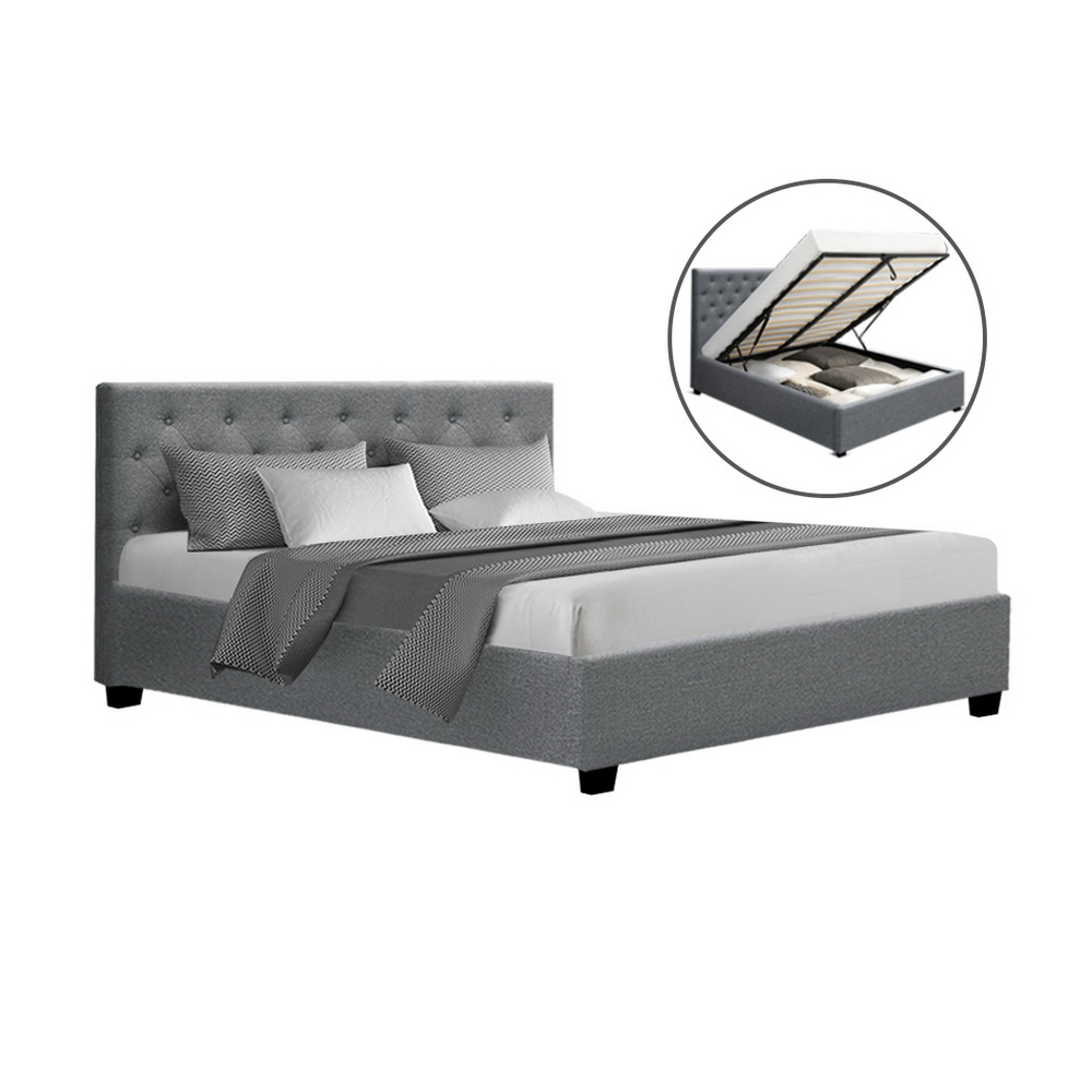 BFRAME-E-VILA-Q-GY-AB-202503041142-00 Artiss Bed Frame Queen Size Gas Lift Grey VILA - Image 1