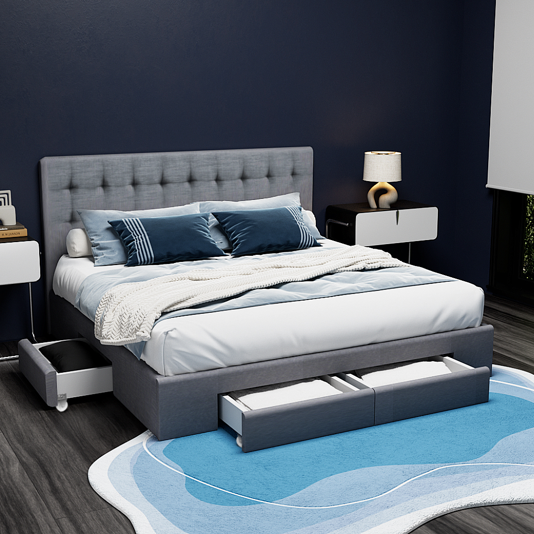 BFRAME-F-AVIO-K-GY-ABC-16828-07 Artiss Bed Frame King Size with 4 Drawers Grey AVIO - Image 1