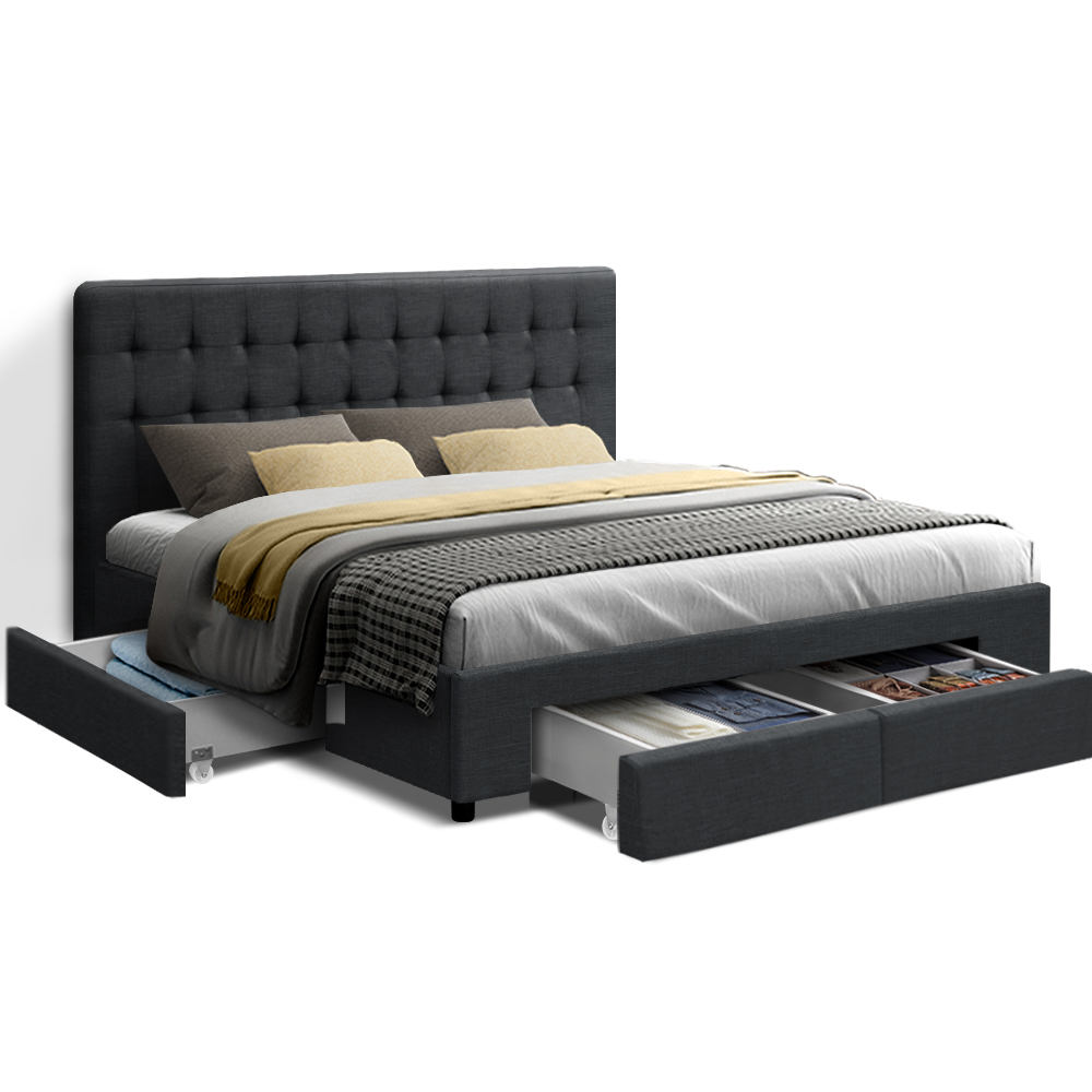 BFRAME-F-AVIO-Q-CHA-ABC-10602-00 Artiss Bed Frame Queen Size with 4 Drawers Charcoal AVIO - Image 1