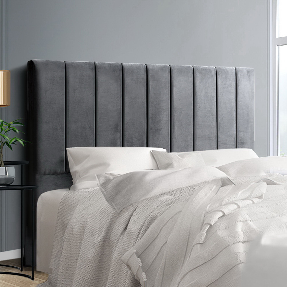 BFRAME-F-SALA-GY-Q-202502281358-00 Artiss Bed Head Headboard Queen Velvet - VELA Grey - Image 1