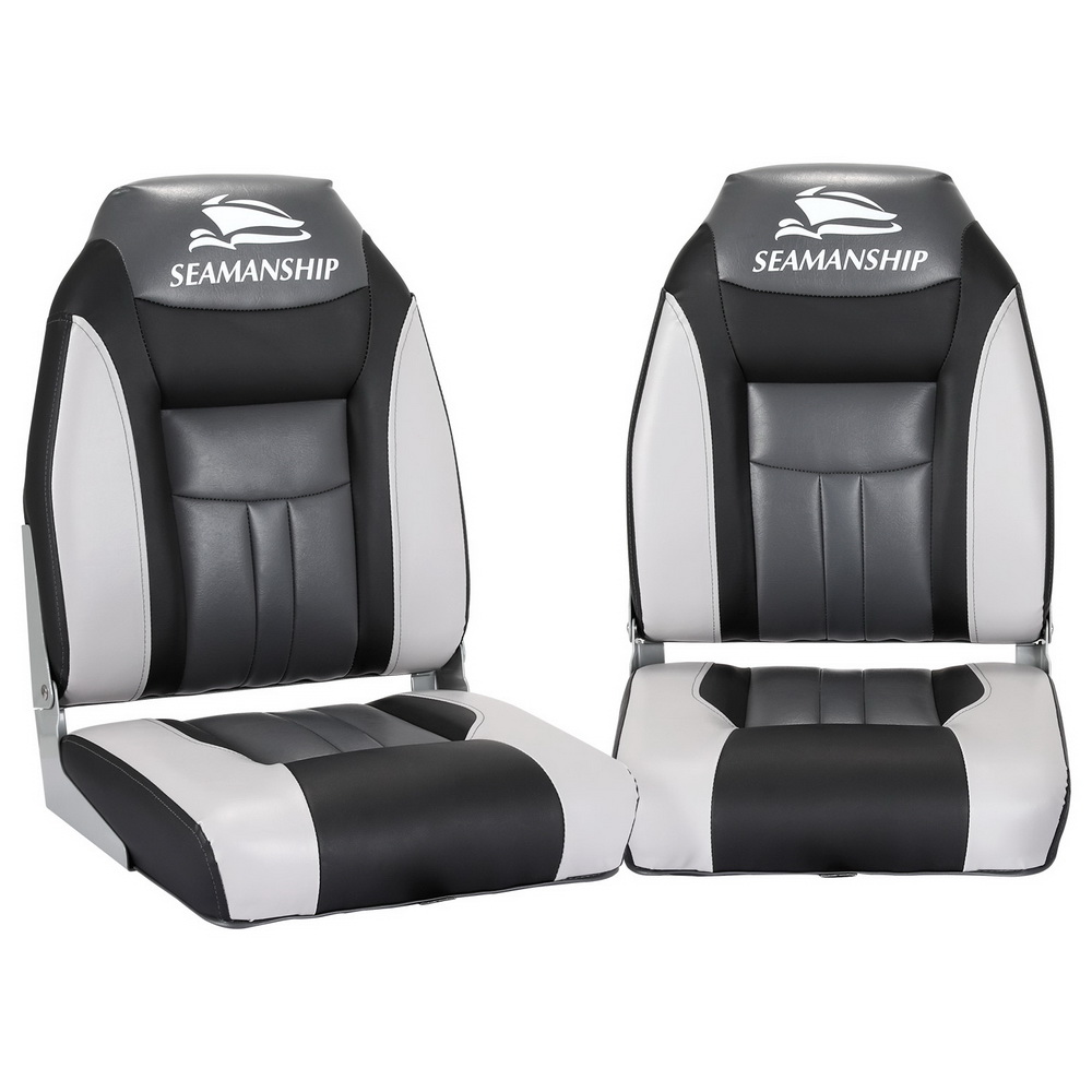 BS-86522-BK-12848-00 Seamanship 2X Folding Boat Seats Marine Seat Swivel High Back 12cm Padding Black - Image 1