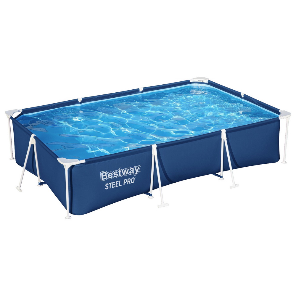 BW-POOL-SQ-3M-56412-18550-00 Bestway Swimming Pool 300x201x66cm Steel Frame Above Ground Pools w/ Filter Pump 3300L - Image 1