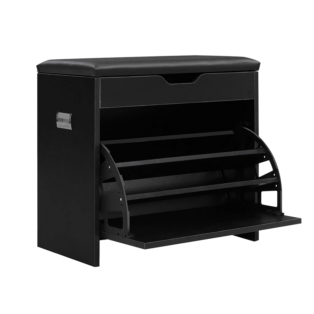 CABINET-8836-BK-00 Artiss Shoe Cabinet Bench Shoes Storage Rack Organiser Shelf Black 15 Pairs - Image 1