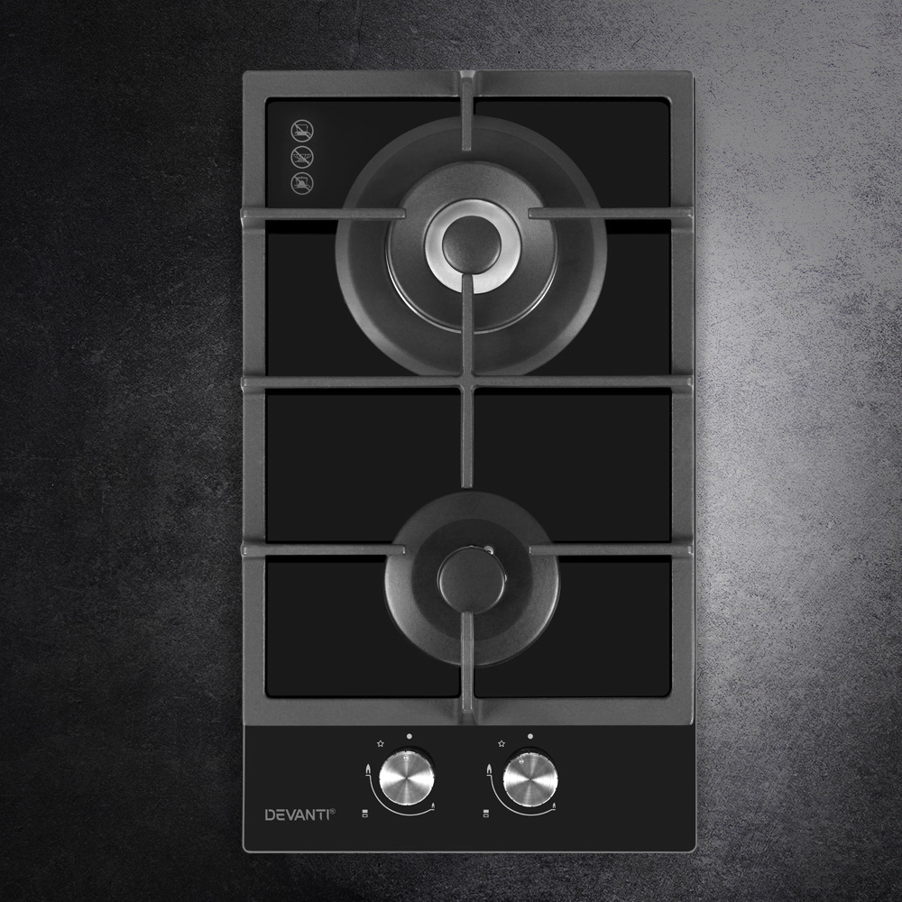 CT-GAS-2B-BK-23374-06 Devanti Gas Cooktop 30cm 2 Burner Black - Image 1