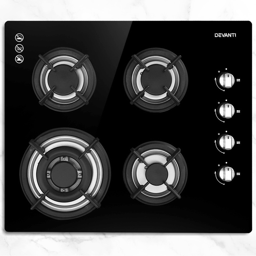 CT-GAS-4SDB-BK-18502-07 Devanti Gas Cooktop 60cm Stove Hob Black - Image 1