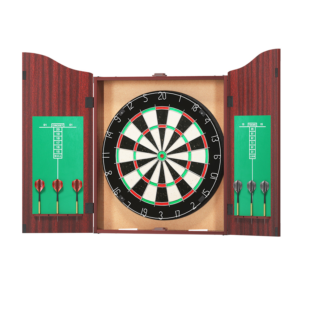 DB-BOX-18IN-91814-00 18" Dartboard Dart Board with Steel Darts Wooden Cabinet Party Game - Image 1