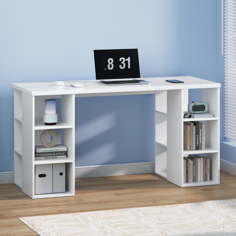 DESK-SHEF-150-WH-AB-10491-07 Artiss Computer Desk Bookshelf White 150CM - Image 1