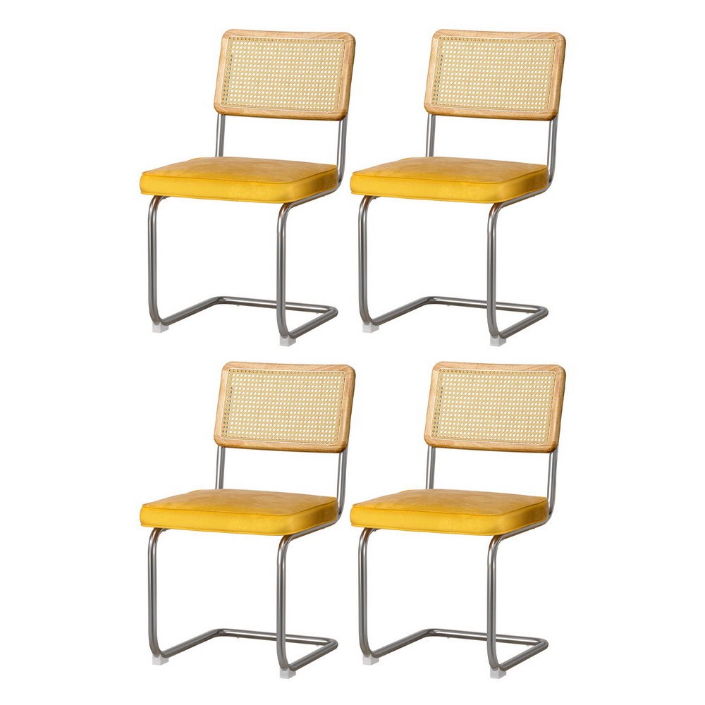DINING-B-C01-VEL-YEX4-202505011204-00 Artiss Dining Chairs Set of 4 Velvet Rattan Cantilever Yellow - Image 1