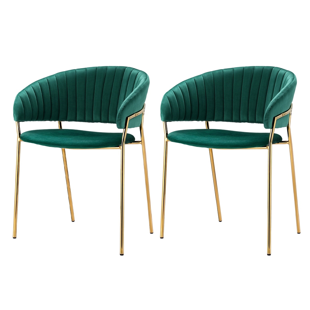 DINING-B-C04-VEL-GNX2-159097-00 Artiss Dining Chairs Set of 2 Velvet Hollow Armchair Green - Image 1
