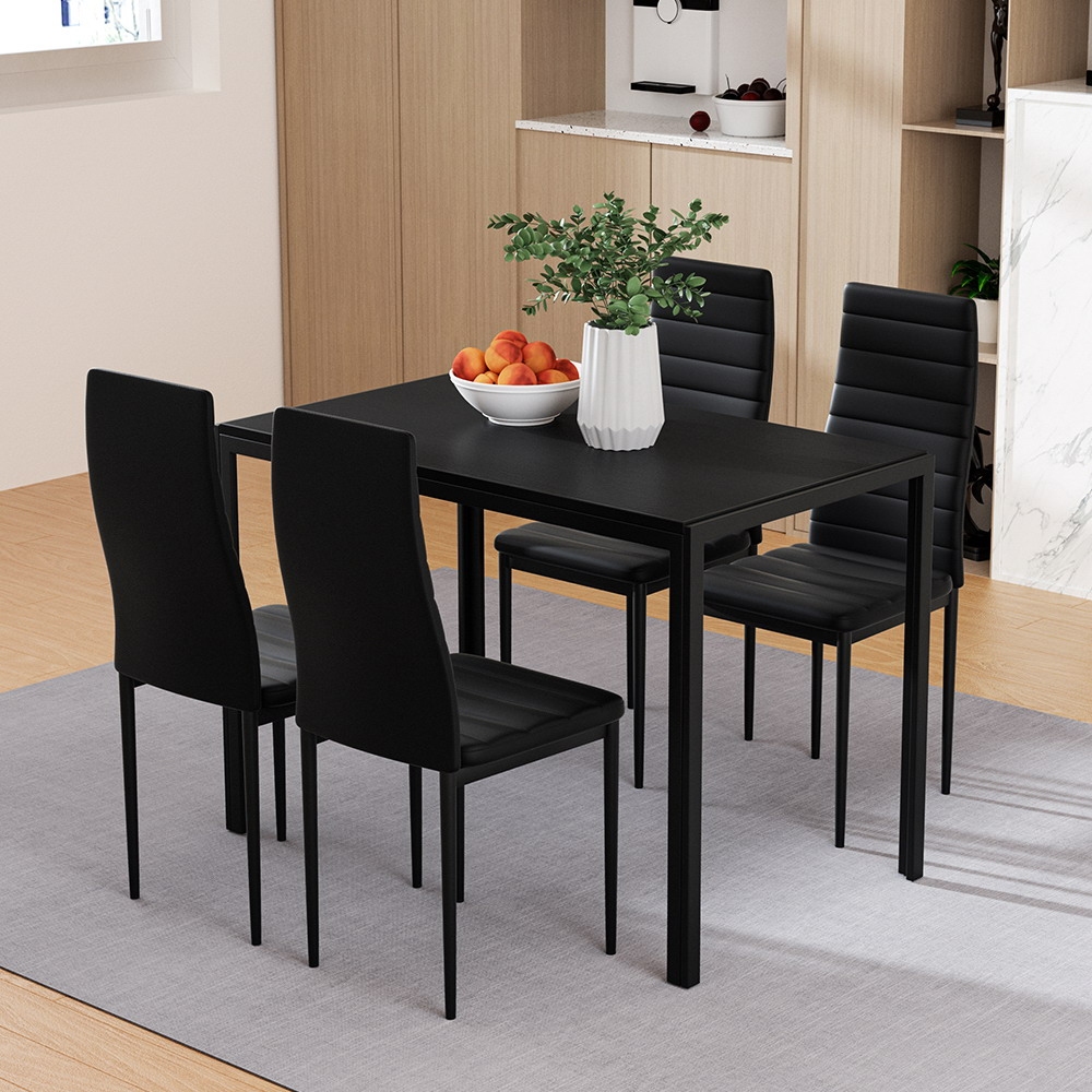 DINING-B-M-T105-BK-AB-61444-06 Artiss Dining Chairs and Table Dining Set 4 Chair Set Of 5 Black - Image 1