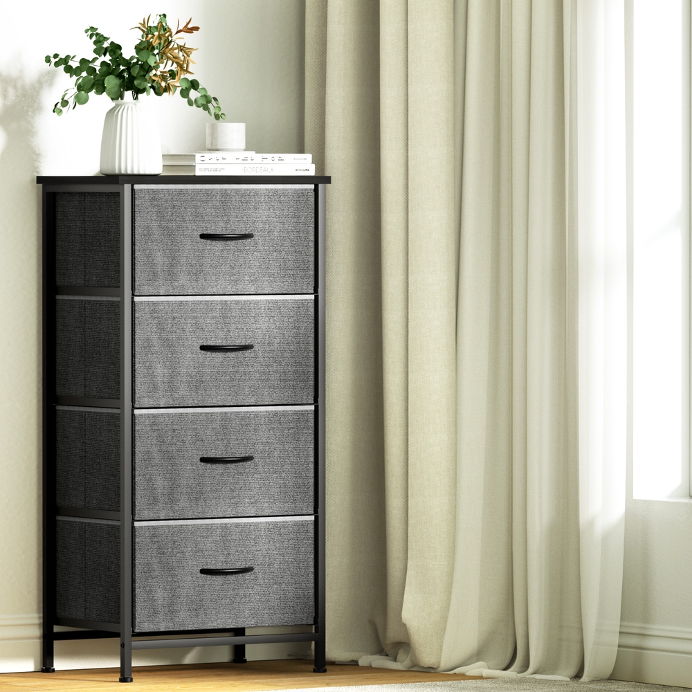 DIY-CDR-4D-GY-225255-07 Artiss Chest of 4 Drawers Storage Dresser Tallboy Grey - Image 1