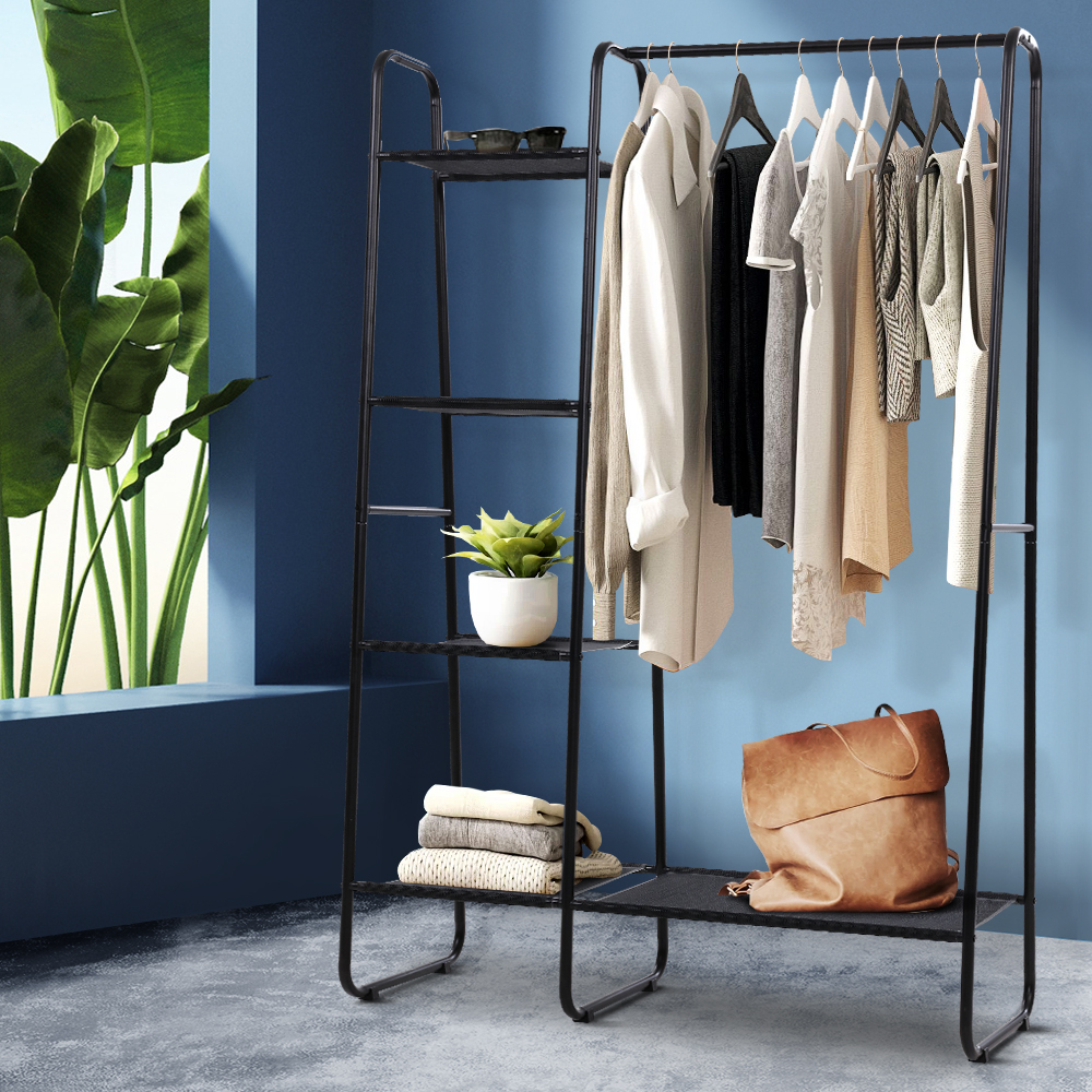 DIY-CR-257M-BK-18802-08 Artiss Wardrobe Clothes Rack Airer Coat Stand Closet 150cm - Image 1