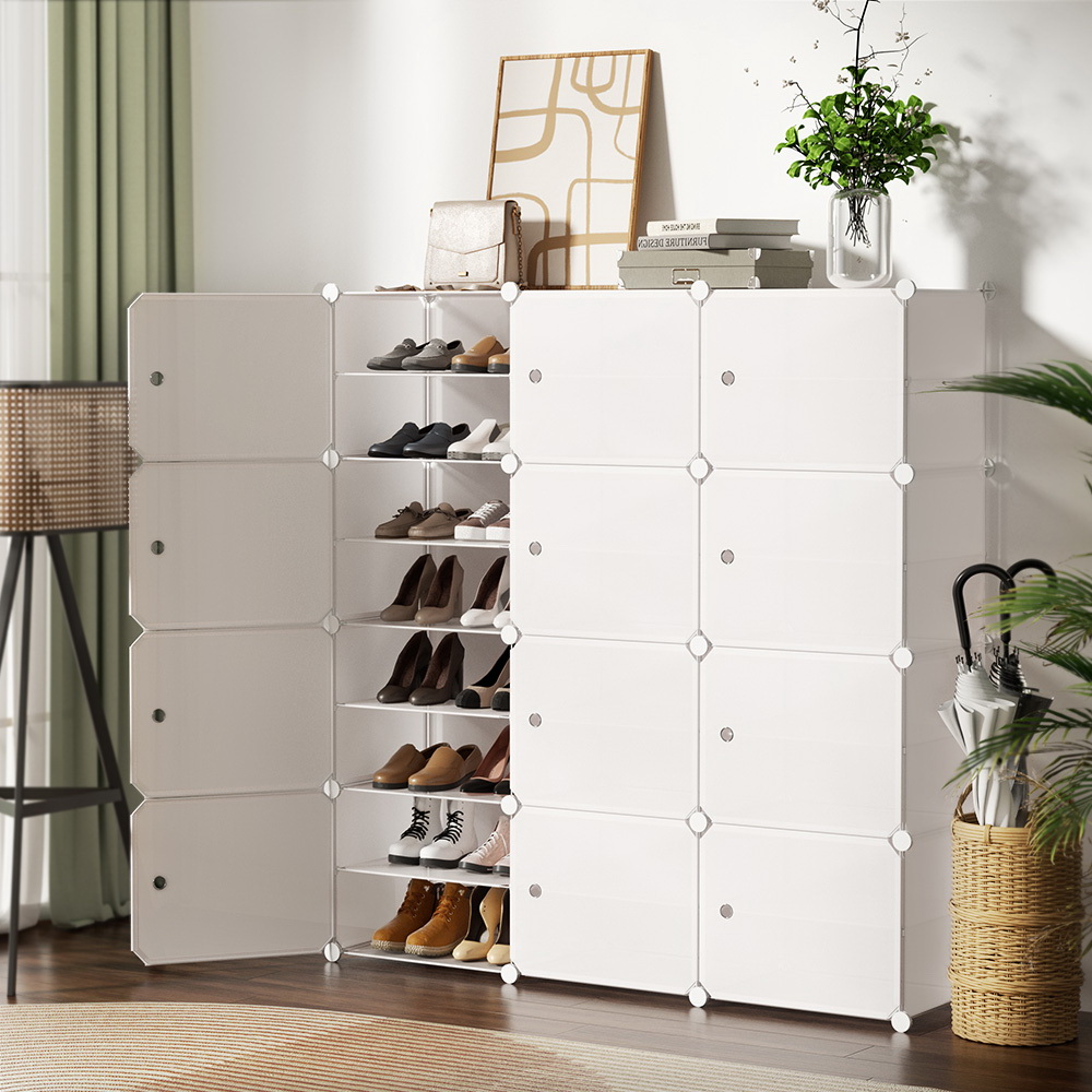 DIY-SHOE-12-WH-69145-08 Artiss Shoe Rack DIY 12 Storage Cube Stackable White - Image 1