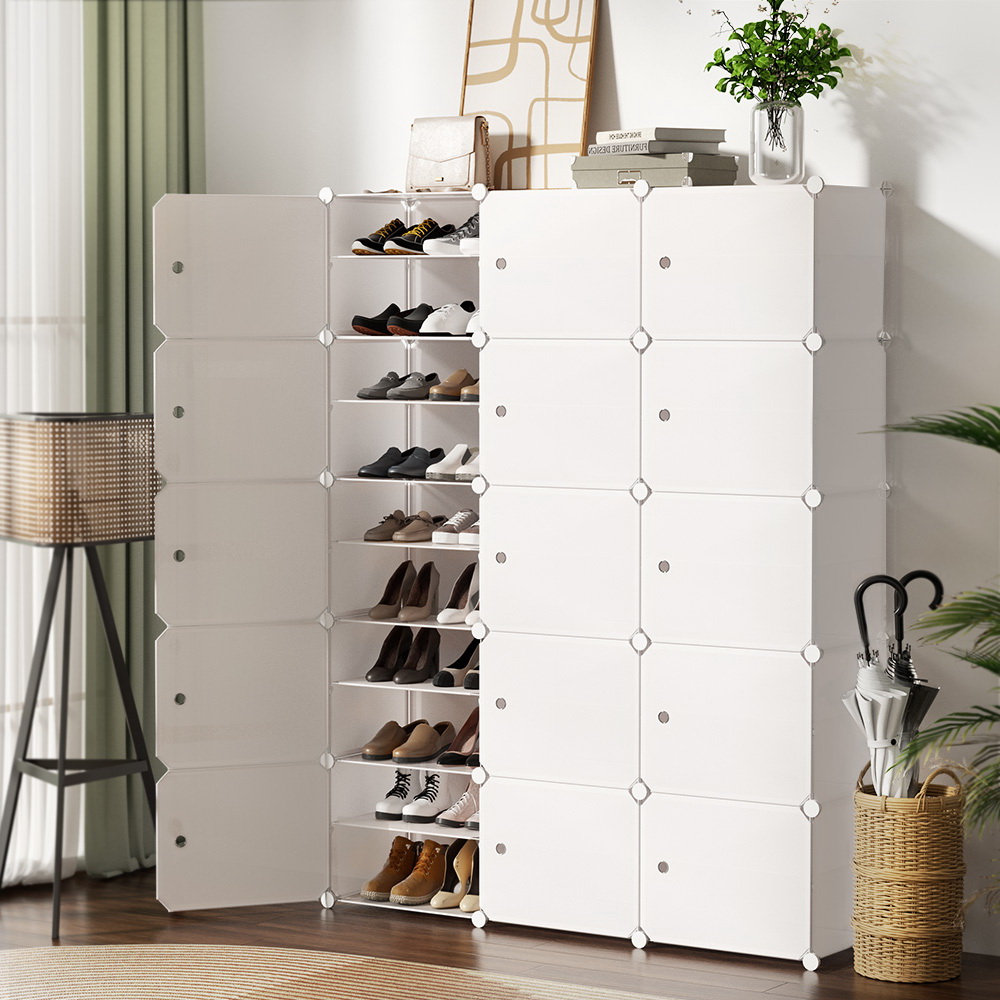 DIY-SHOE-15-WH-69146-08 Artiss Shoe Rack Storage Cabinet DIY 15 Storage Cube Stackable White - Image 1
