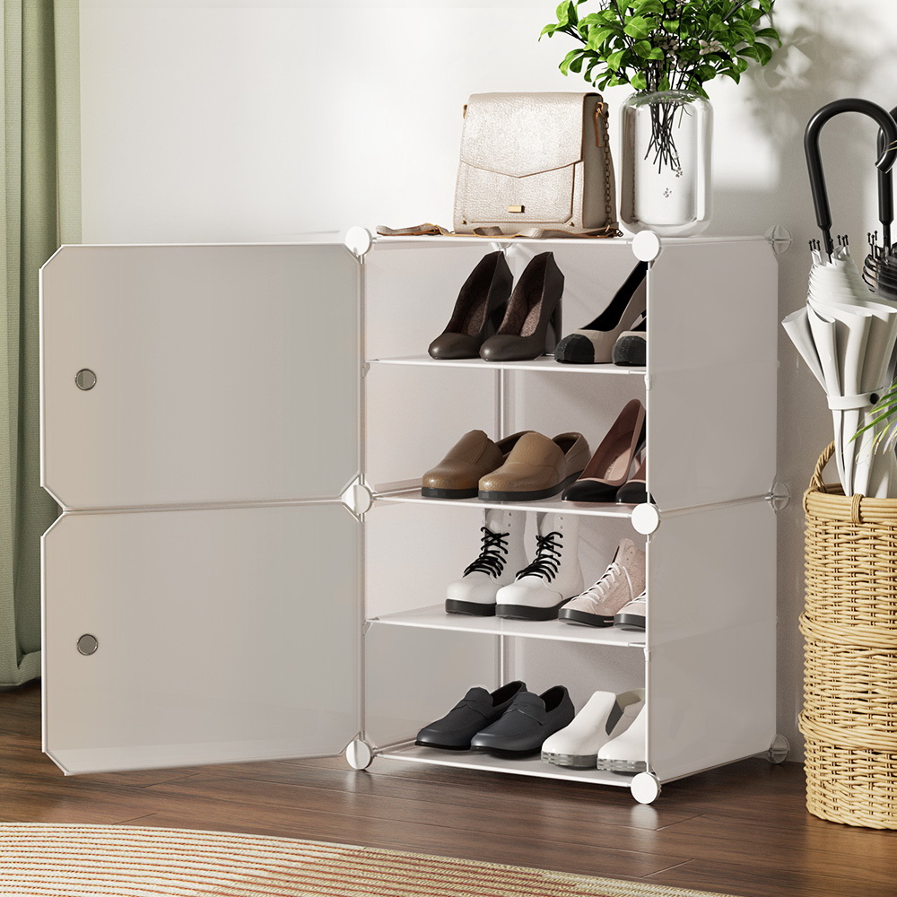 DIY-SHOE-2-WH-69143-08 Artiss Shoe Rack DIY Set of 2 Storage Cube Stackable White - Image 1