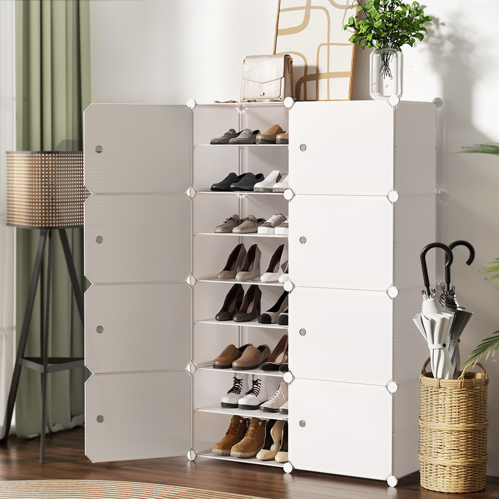 DIY-SHOE-8-WH-69144-08 Artiss Shoe Box DIY Set of 8 Storage Cube Stackable White - Image 1