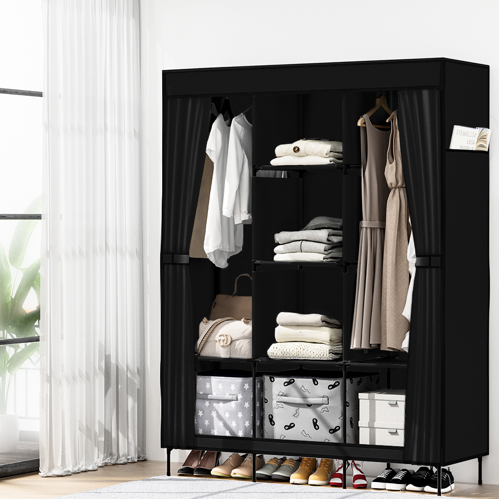 DIY-WR-175-BK-83366-08 Artiss Large Portable Clothes Closet Wardrobe with Shelf Black - Image 1
