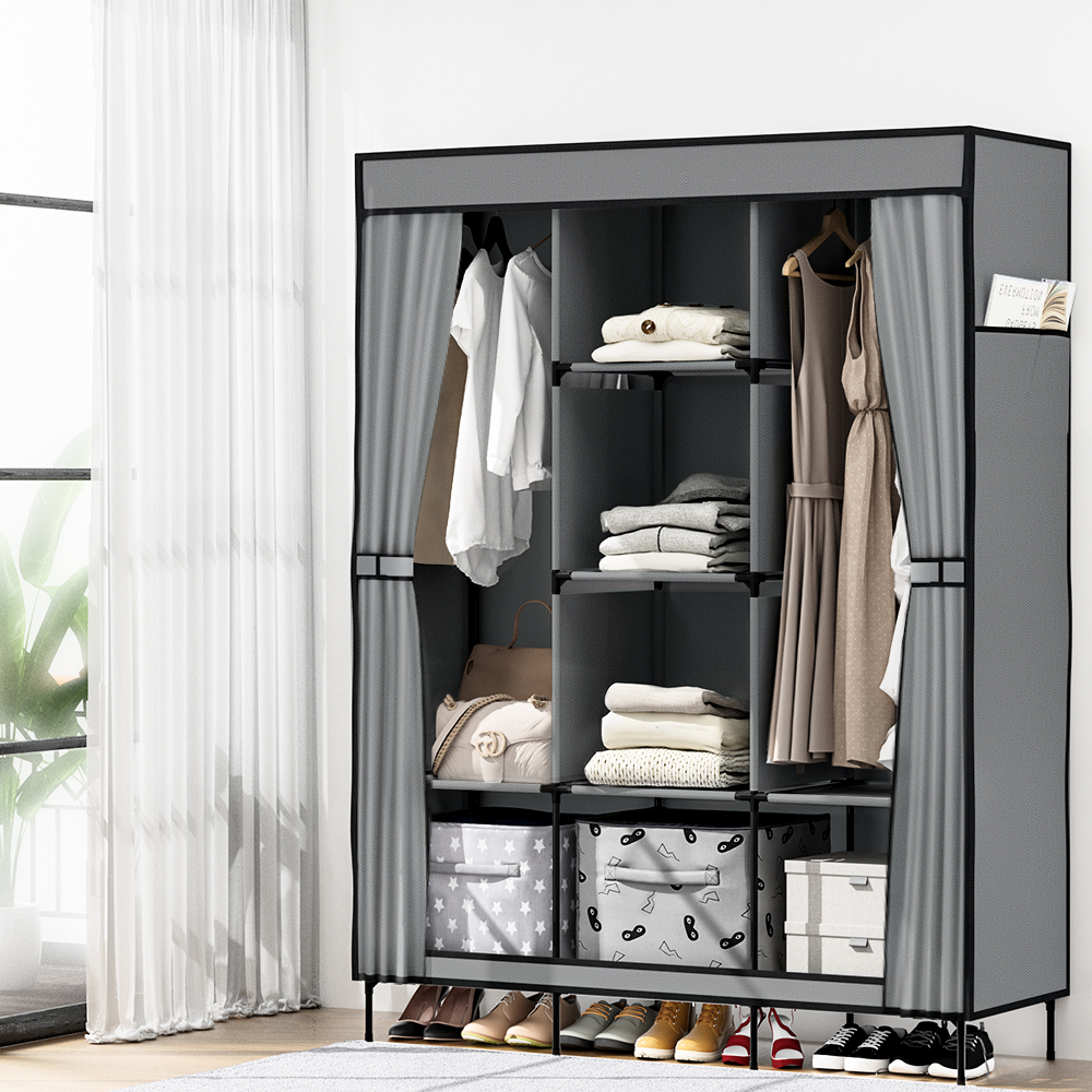 DIY-WR-175-GY-83365-08 Artiss Large Portable Clothes Closet Wardrobe with Shelf Grey - Image 1