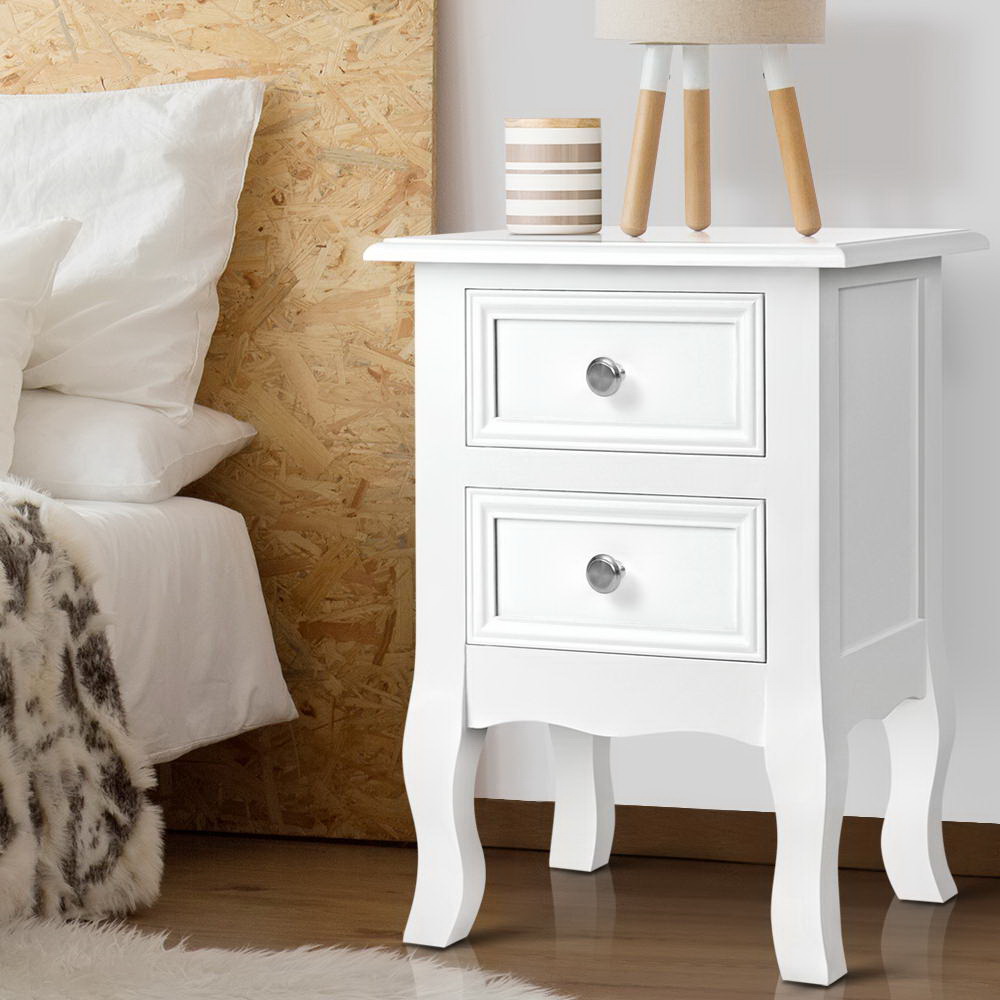DRESS-TAB-BS-WH-202502281228-00 Artiss Bedside Table 2 Drawers - BISSET White - Image 1