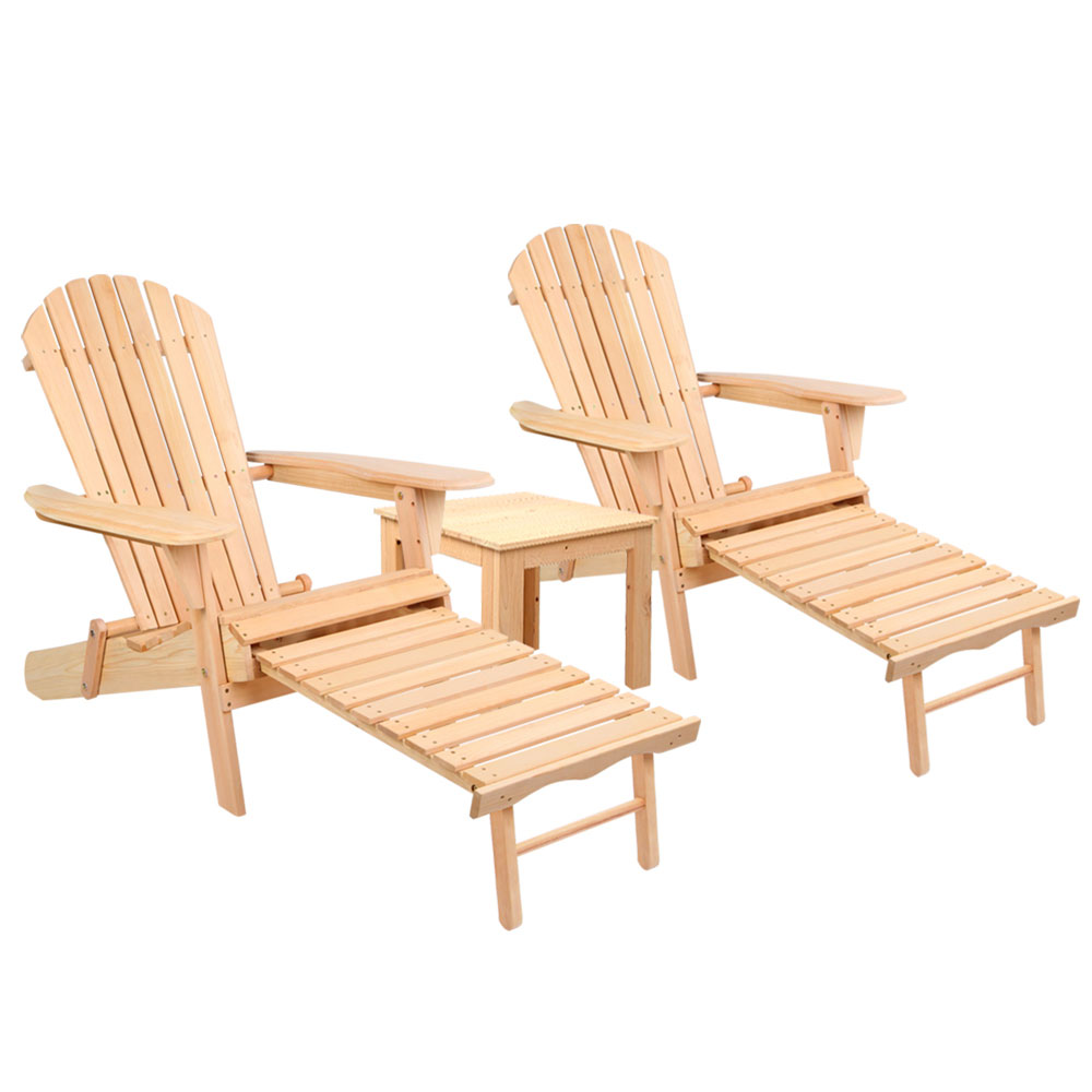 FF-BEACH-CHOT-3NTL-00 Gardeon 3PC Adirondack Outdoor Table and Chairs? Wooden Sun Lounge Beach Patio Natural - Image 1
